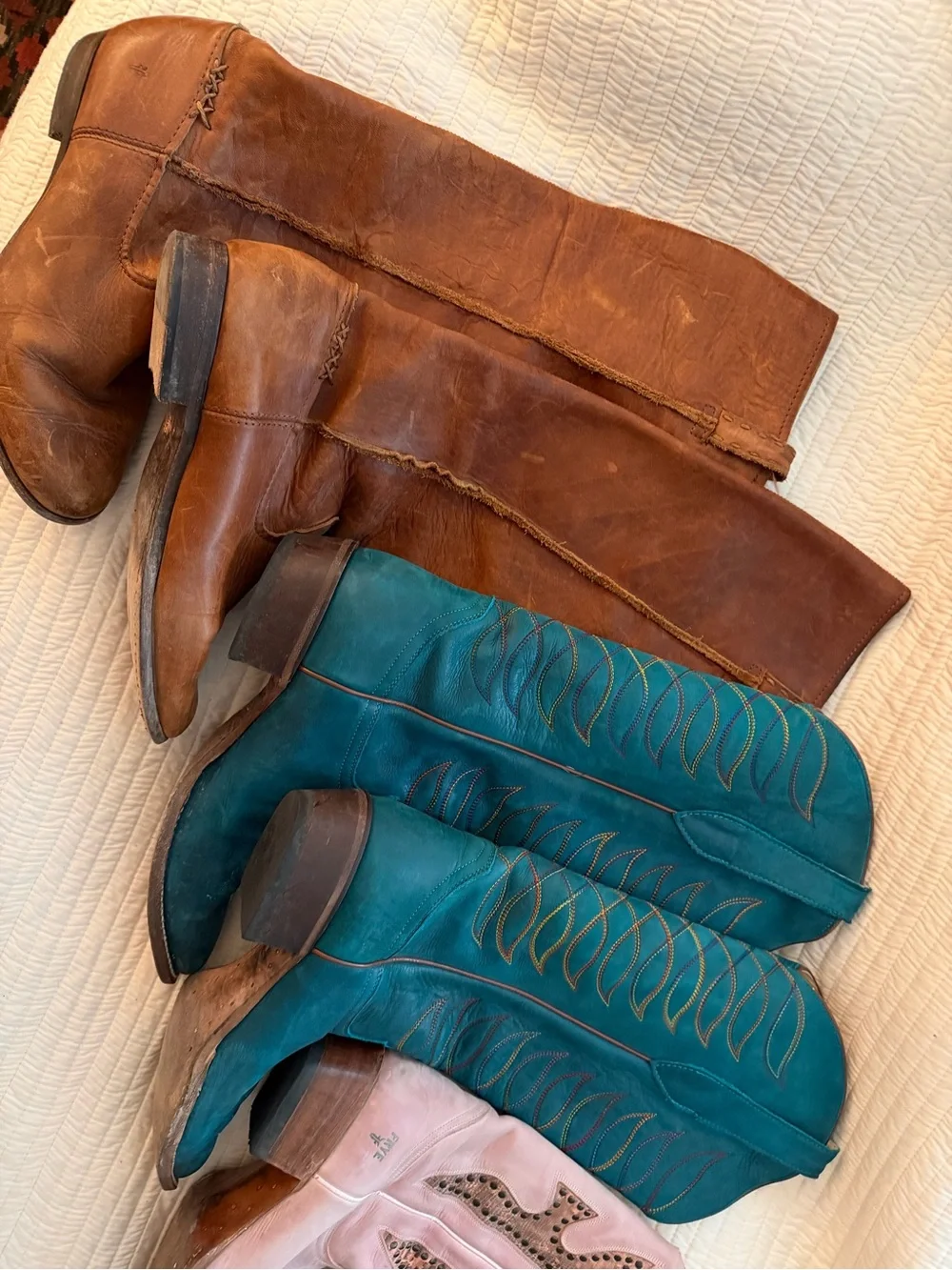 Tall Justin “turquoise” Boots with Multicolor stitching